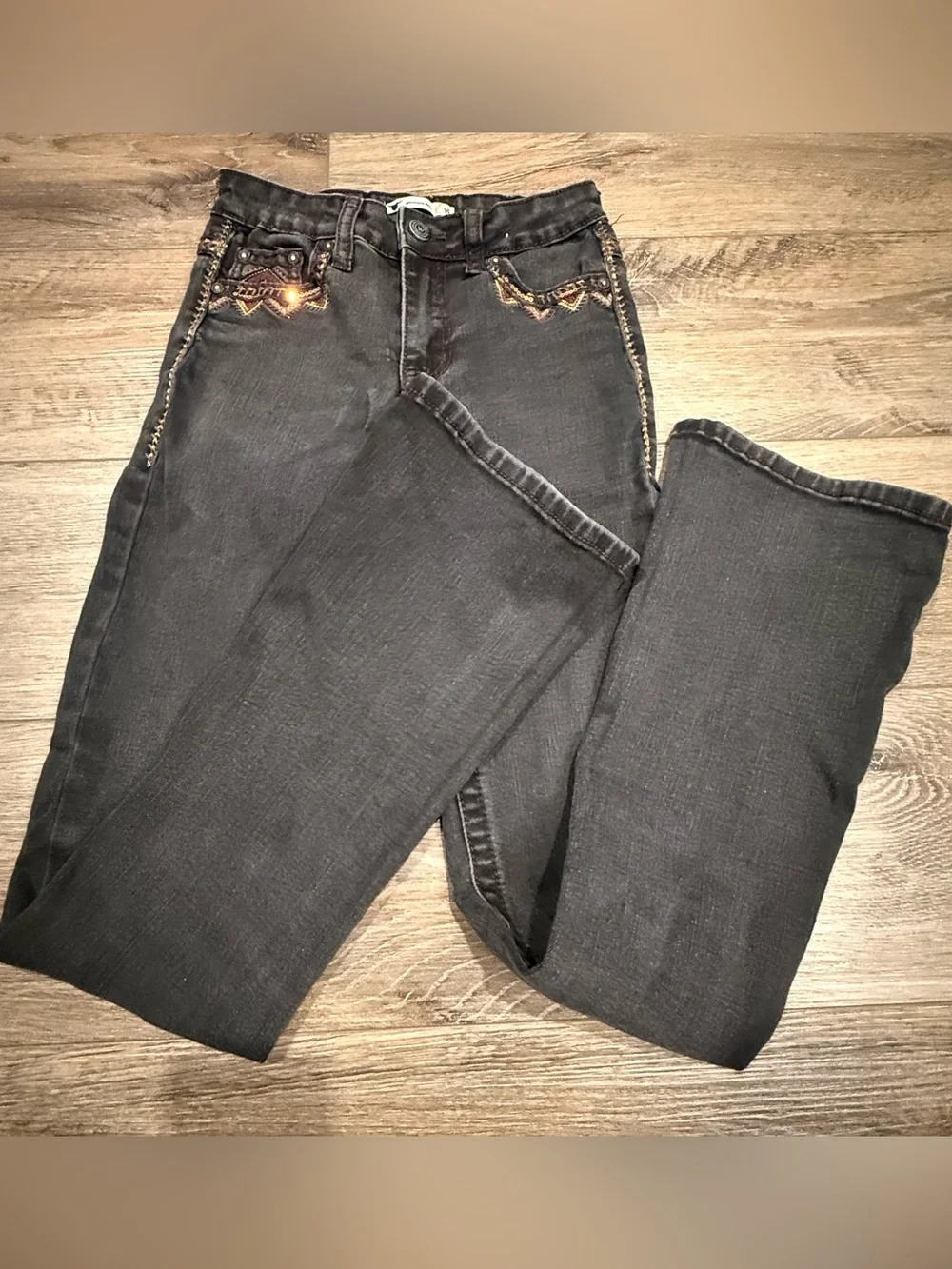 Western Blue Kids Black Flared Jeans with Embroidered and Embellished Details